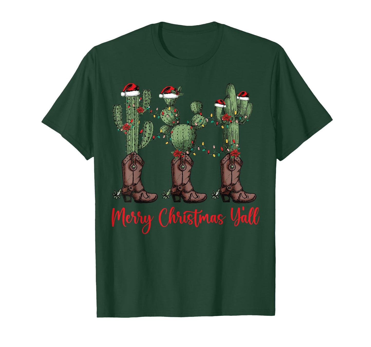 Merry Christmas Y'all Western Country Cowboy Boots Holiday T-Shirt