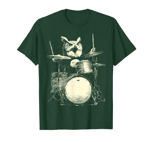 Cute Owl Playing Drums Funny Music Animal Drummer Graphic T-Shirt