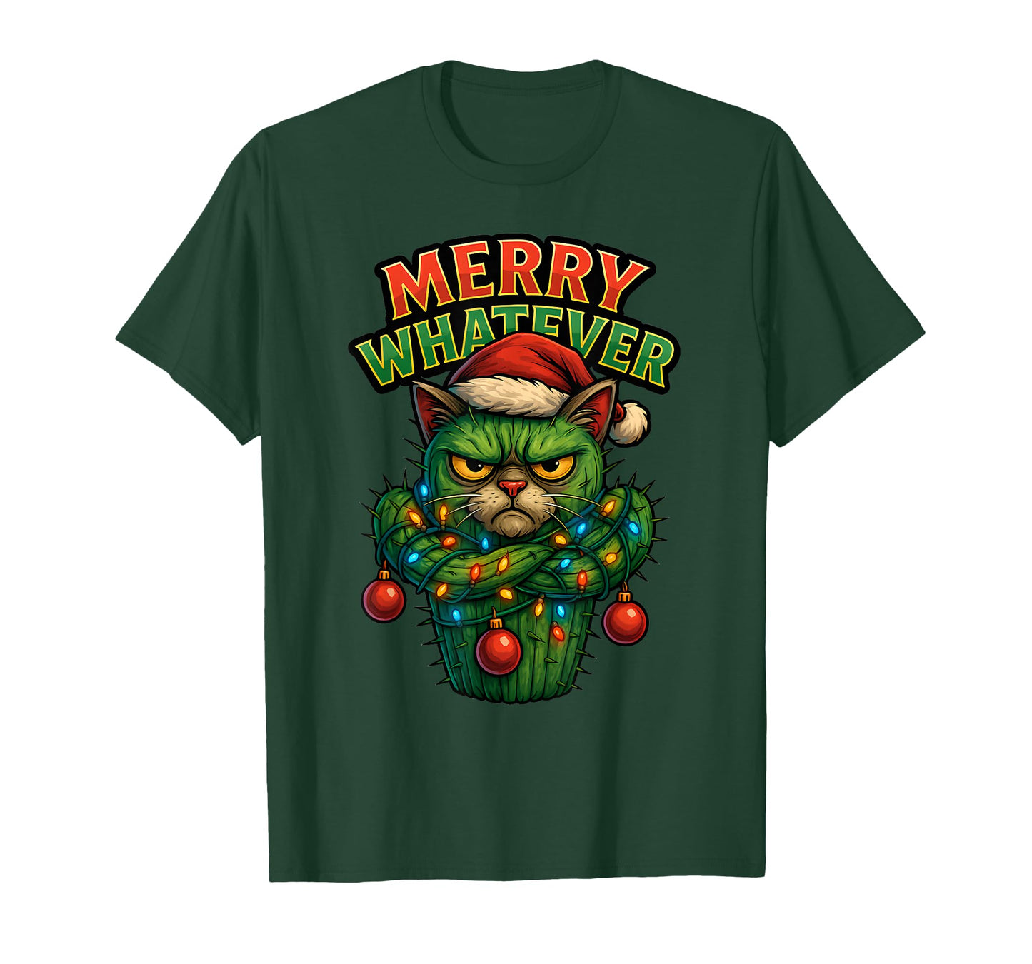 Funny Christmas Cat Tee, Merry Whatever Sarcastic Humor T-Shirt