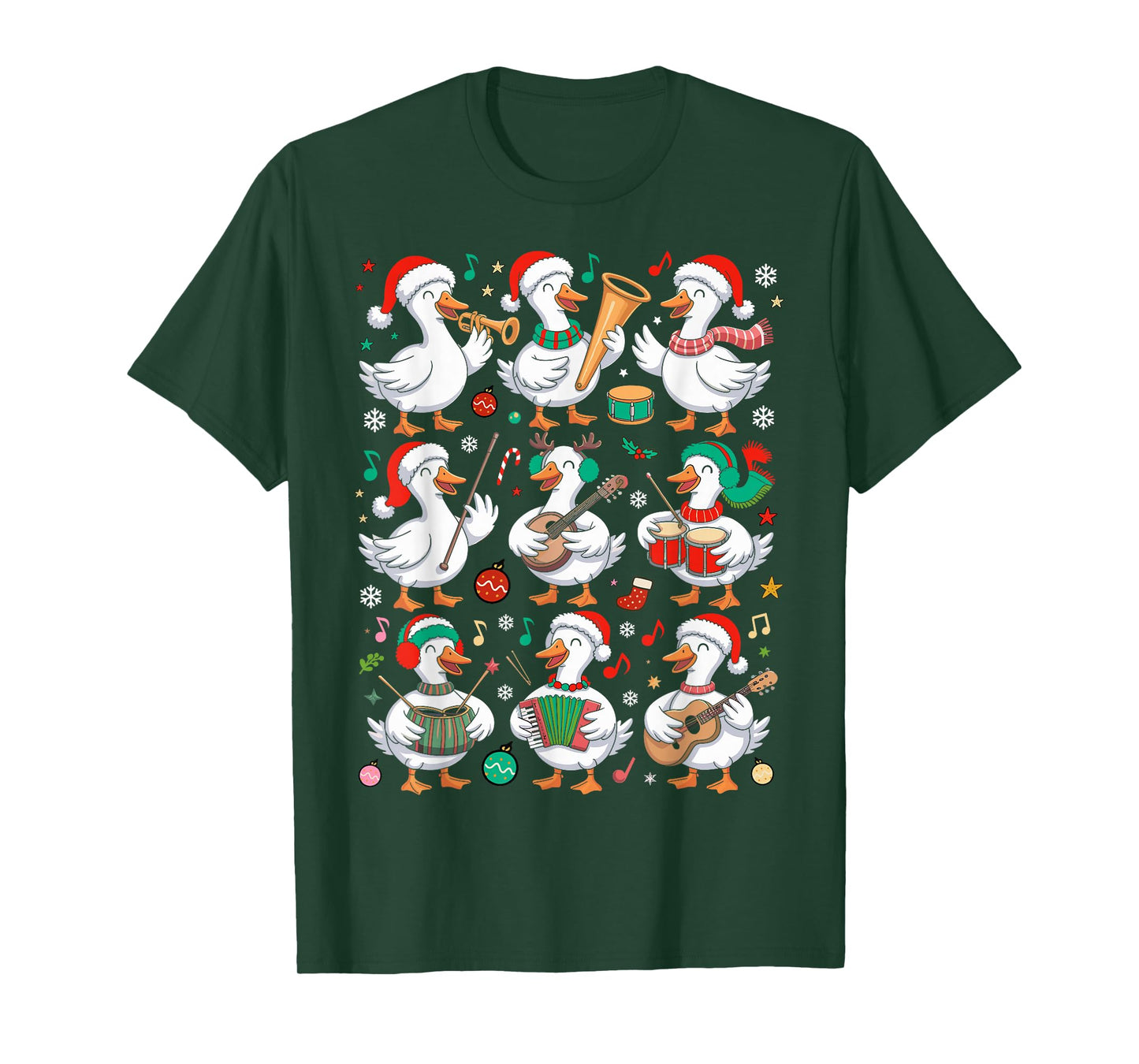 Christmas Music Teacher Goose Playing Musical Instruments T-Shirt
