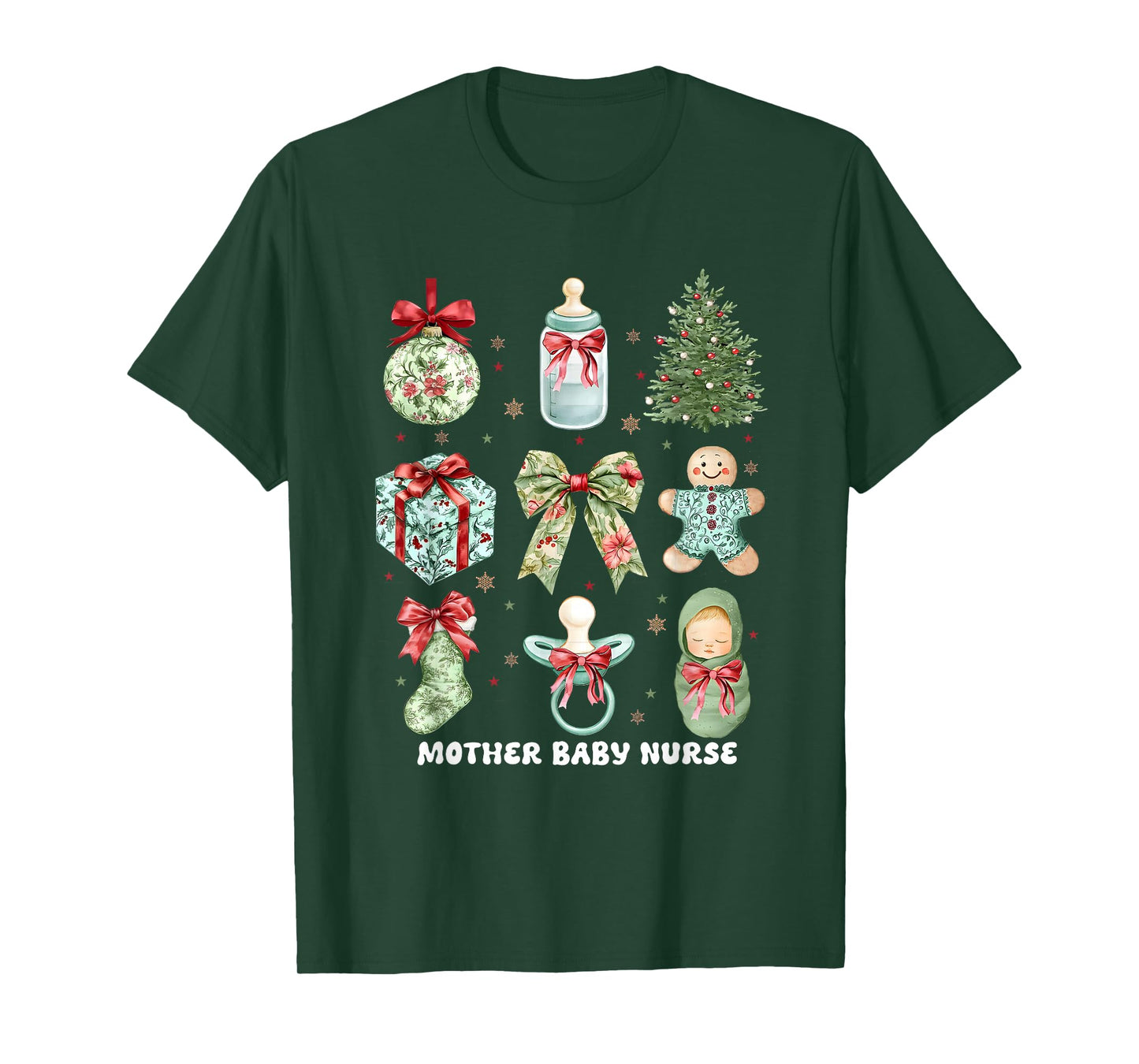 Coquette Christmas Mother Baby Nurse Postpartum Nurse Squad T-Shirt