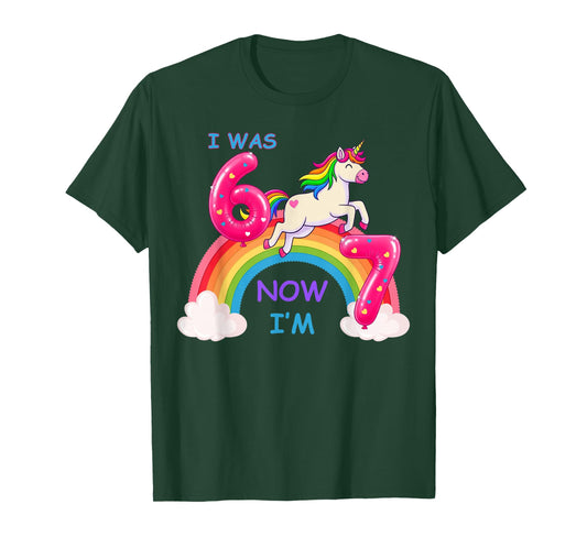 I was Six Now I'm Seven Cute Unicorn 67 Meme 7th Birthday T-Shirt