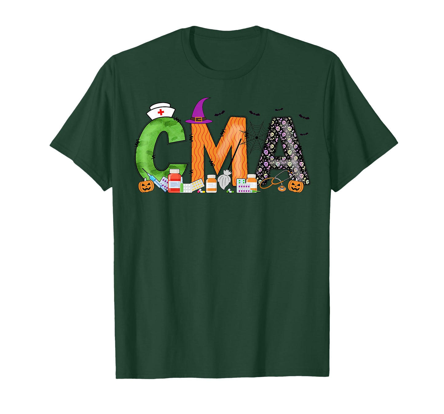 Certified Medical Assistants CMA Witch Nurse Skull Halloween T-Shirt