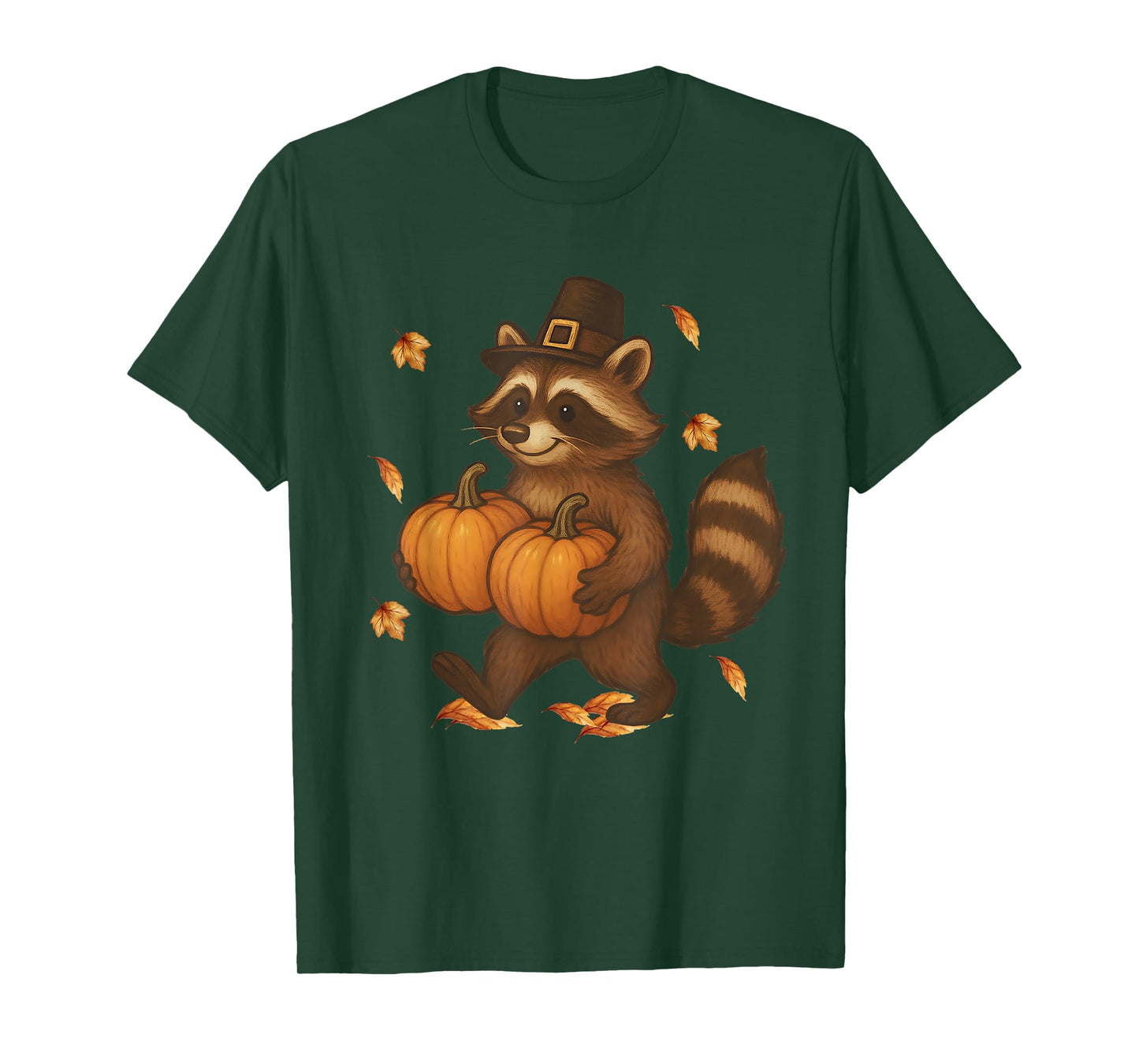 Cute Thanksgiving Raccoon with Pumpkins Pilgrim Fall Leaves T-Shirt