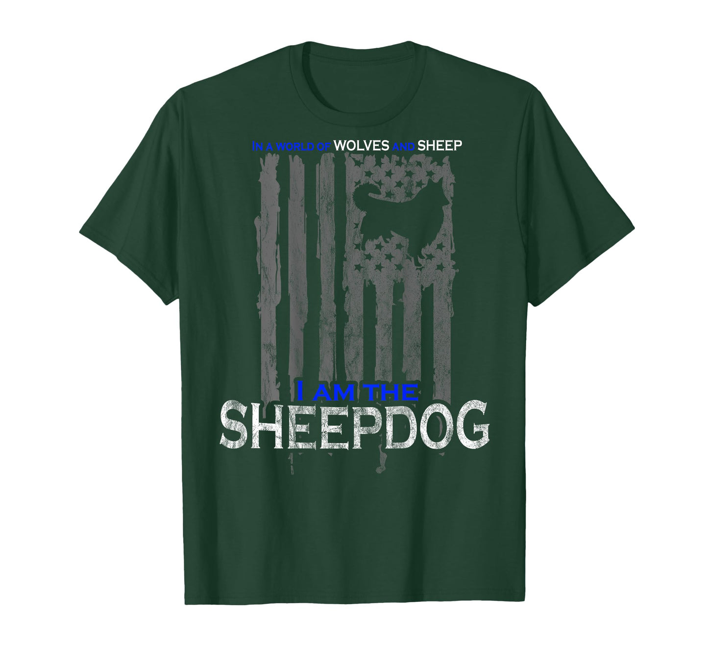 Patriotic Sheepdog, Wolves, and Sheep American Flag Women Men T-Shirt