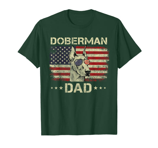 Doberman Dad Dog Lovers American Flag 4th Of July T-Shirt