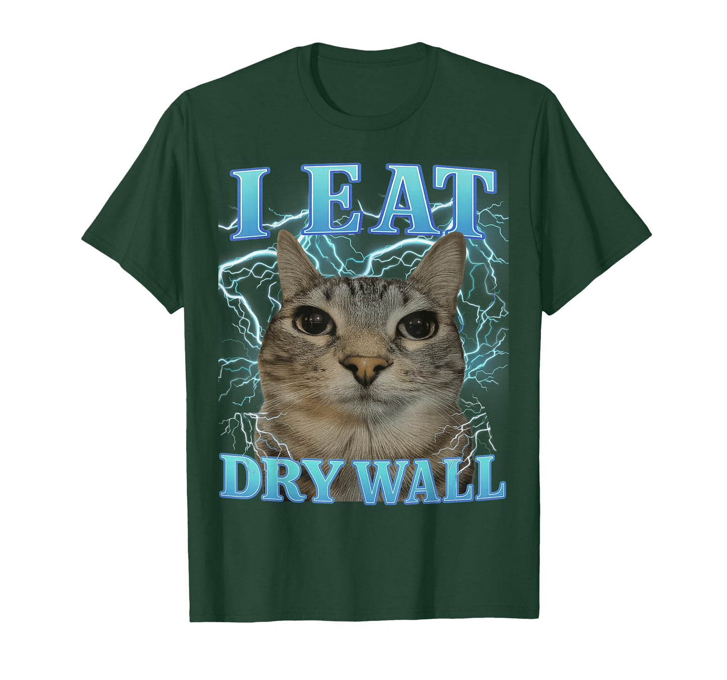 I Eat Dry Wall Silly Cat Meme Funny Men Women Kids Graphic T-Shirt