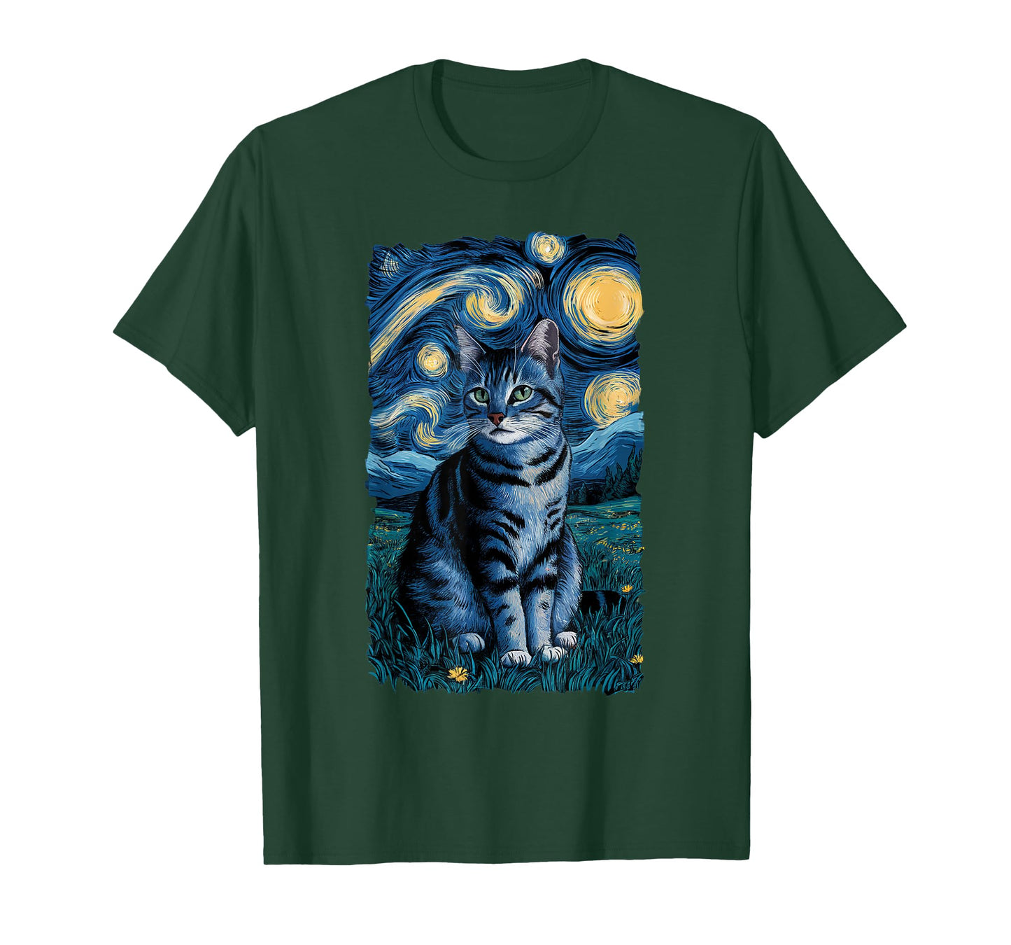 Van Gogh Cat Gifts Tabby Cat Owners Cat Lady Black Men Cat T-Shirt