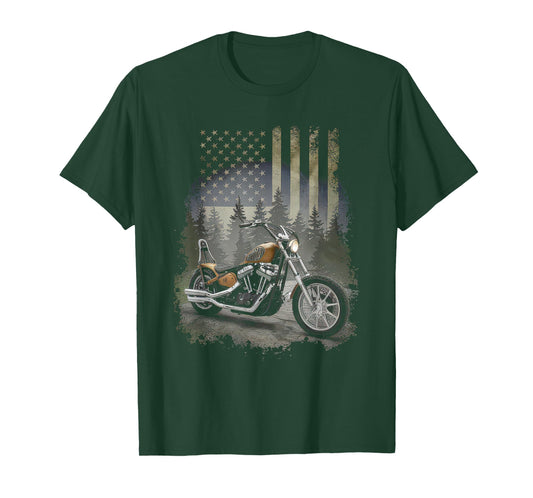 American Flag Motorcycle Tshirt USA Flag Biker Retro T-Shirt