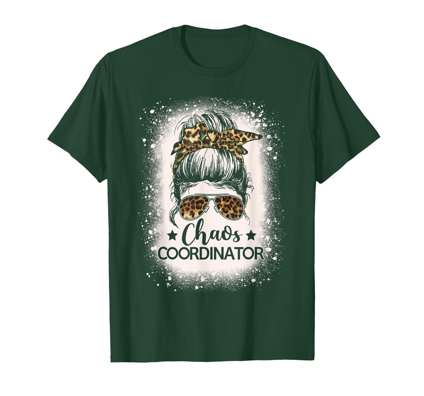 Chaos Coordinator Leopard Messy Bun Bleached Girls Women T-Shirt