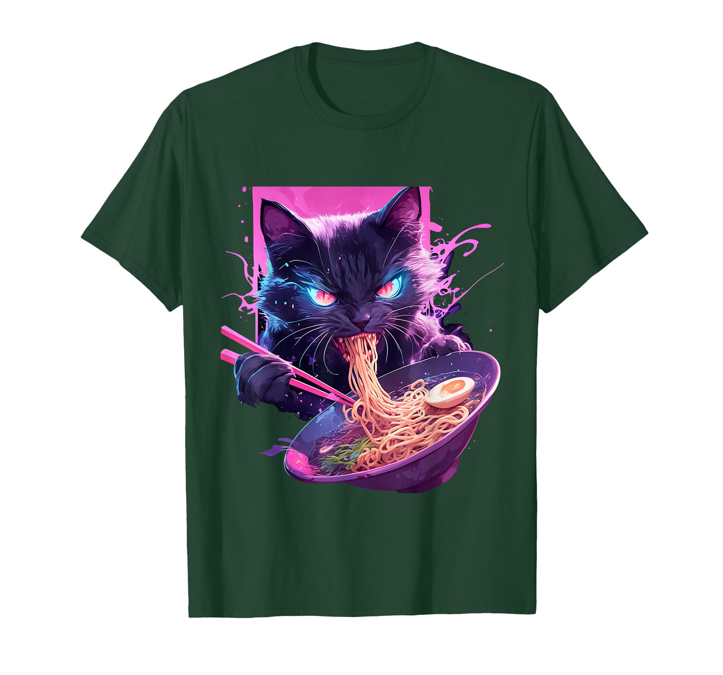Japanese Art Ramen Cat Ninja Synthwave Style Samurai Cat T-Shirt