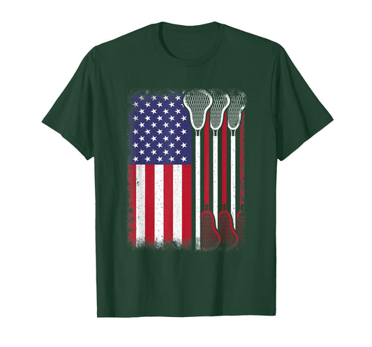 Lacrosse American Flag US Vintage Lacrosse Men Women Kids T-Shirt