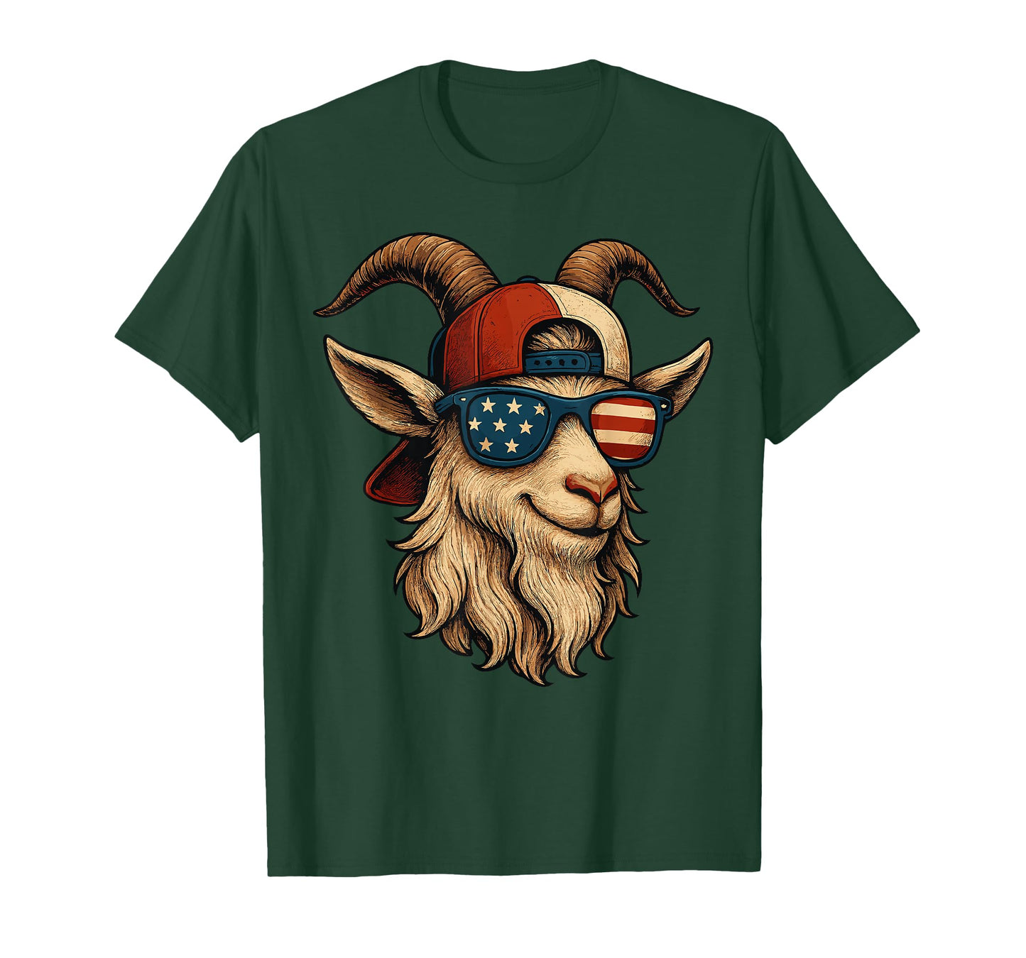 4th of July Goat USA Flag Sunglasses Patriotic Animal Design T-Shirt