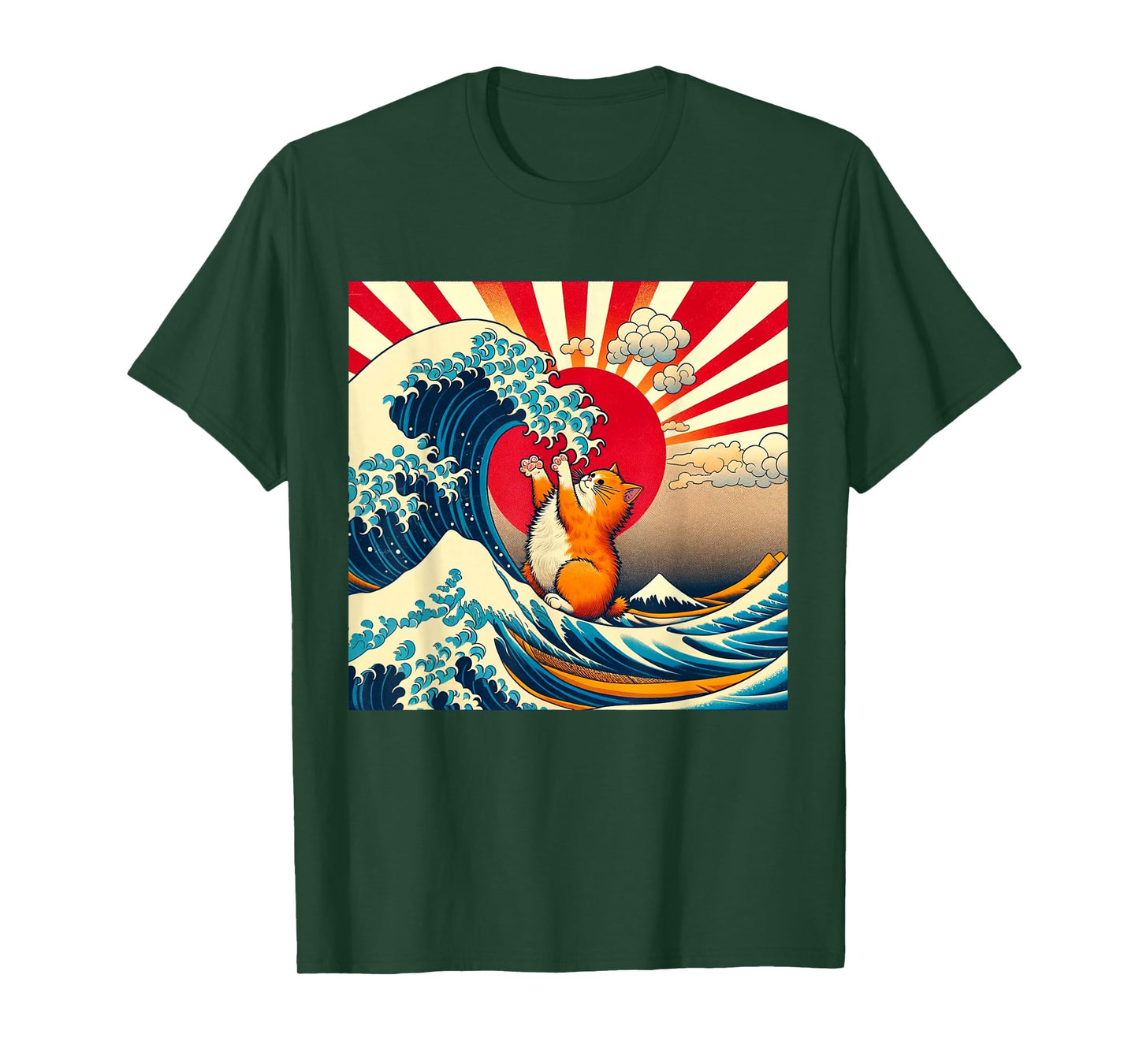 Kittenzilla Vintage Funny Cute Cat Art Japanese Sunset T-Shirt