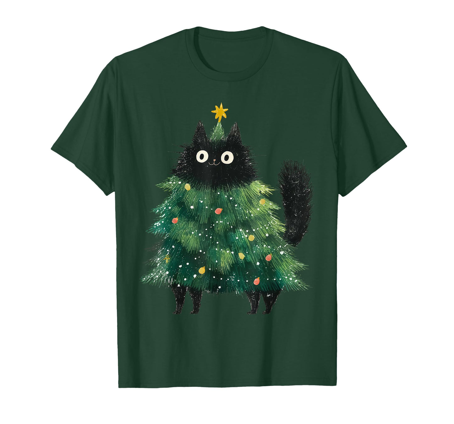 Cute Black Cat in Christmas Tree Cat Lover Holiday Pajama T-Shirt