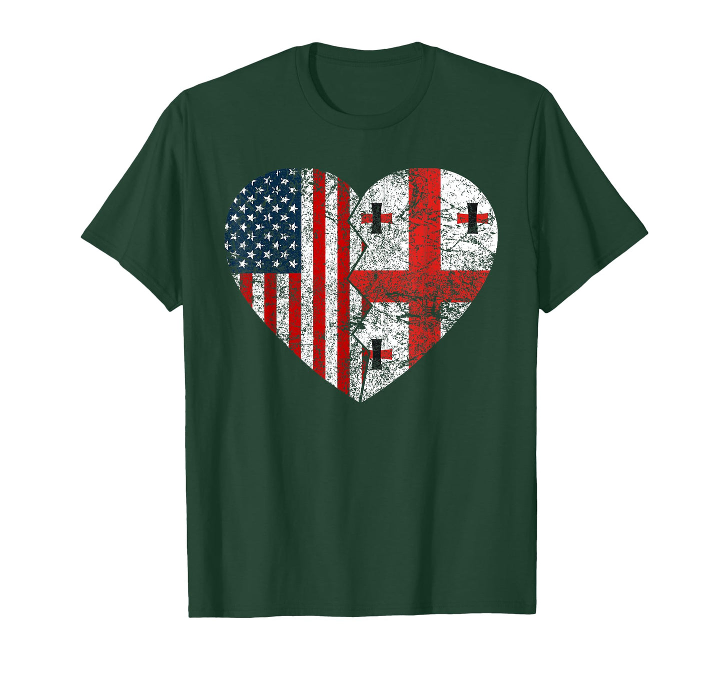 Georgian American Flags Heart | United States Georgia Roots T-Shirt