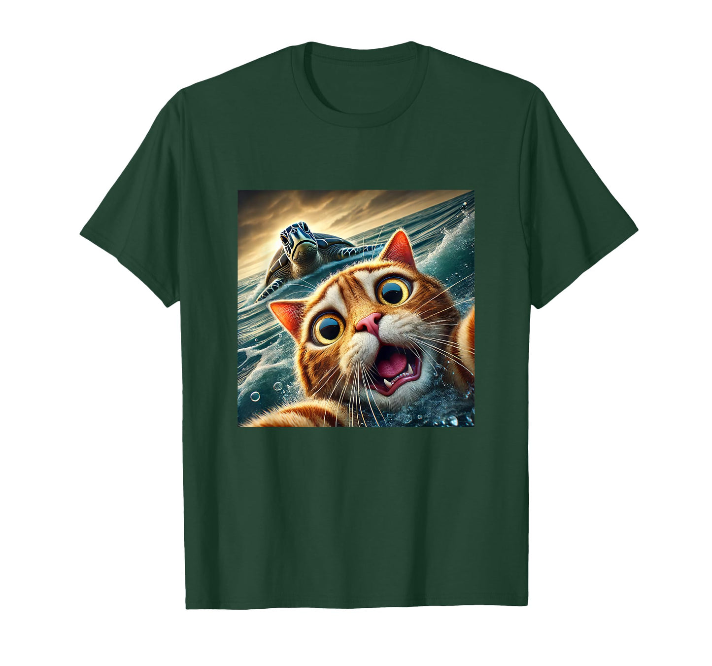 Funny Cat Taking Selfie With Sea Turtle T-Shirt