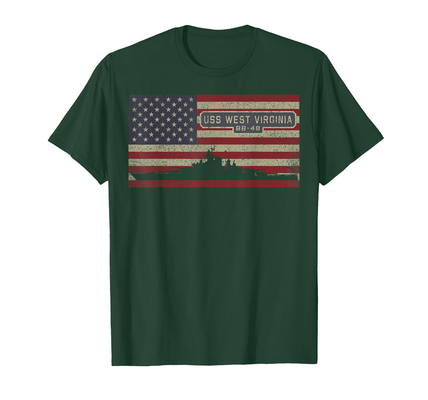 USS West Virginia BB-48 WW2 Battleship USA American Flag T-Shirt