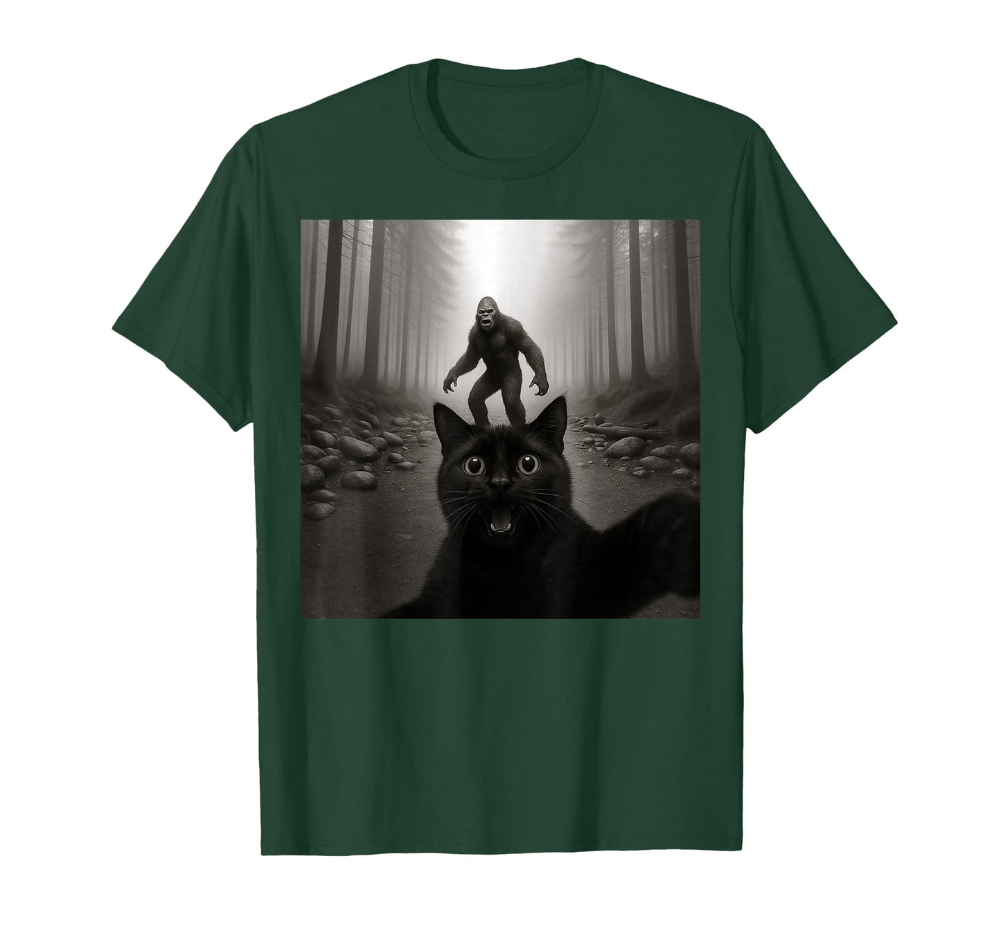 Cat Selfie With Sasquatsch Bigfoot Funny Gifts Men Women Kid T-Shirt