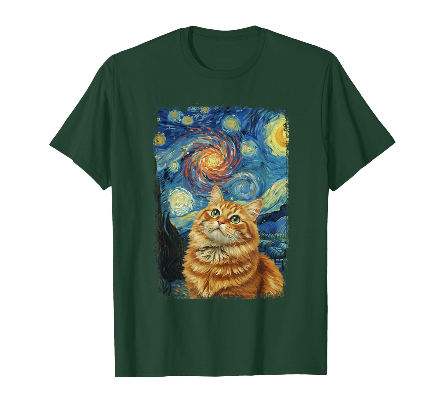 Van Gogh Starry Night Cute Cat Lovers Design T-Shirt