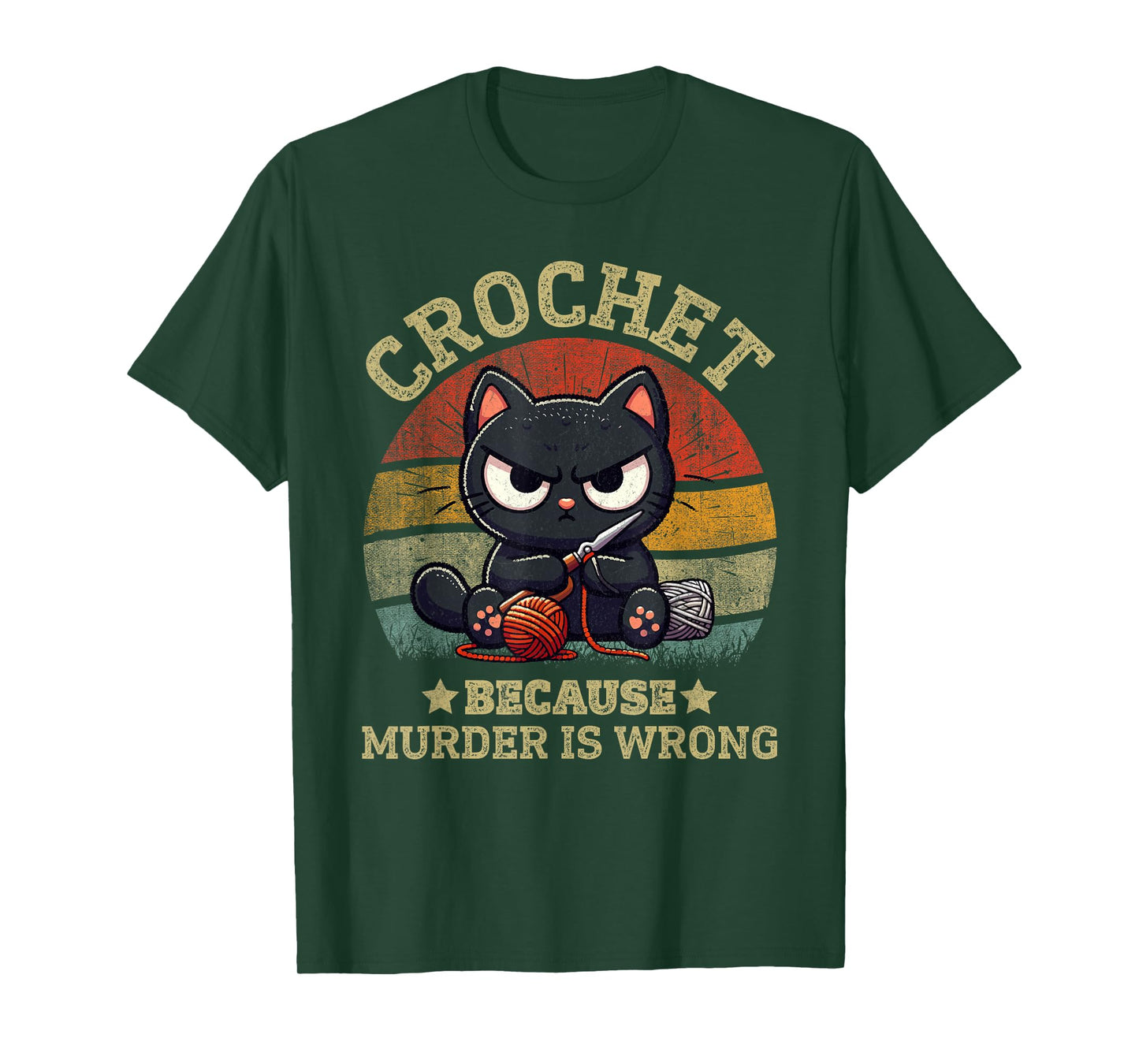Funny Crochet Because Murder Is Wrong Crocheting Black Cat T-Shirt