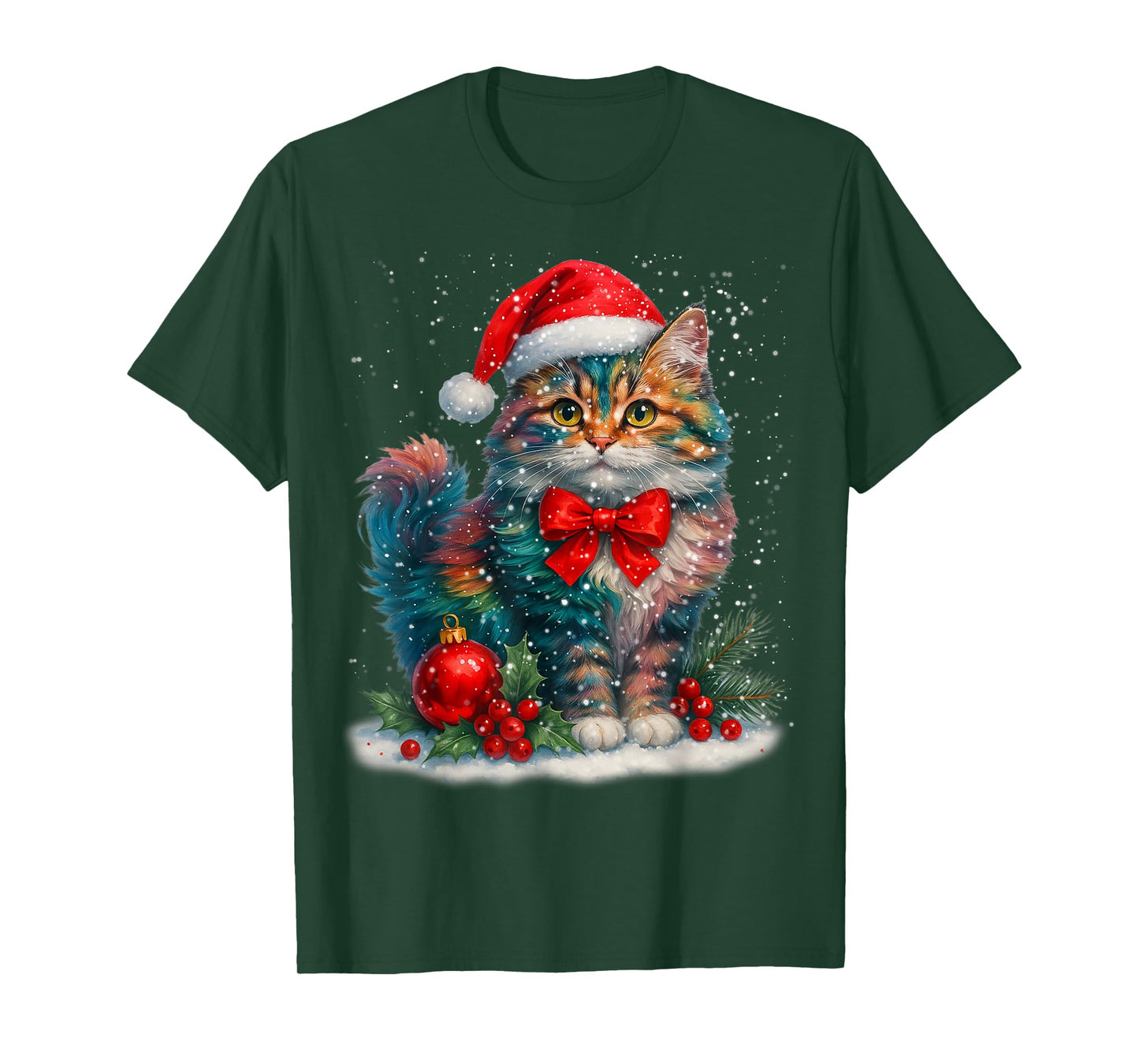 Cute Cat Santa Hat Red Coquette Christmas Xmas Women Girl T-Shirt