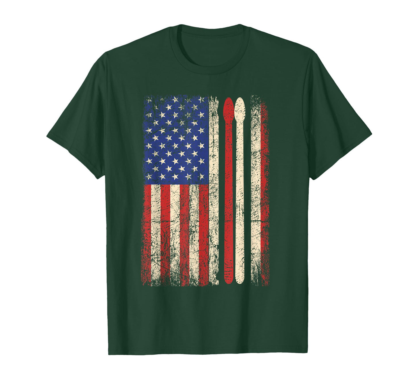Vintage Drummer Drum Stick USA Flag American 4th Of July Tee T-Shirt