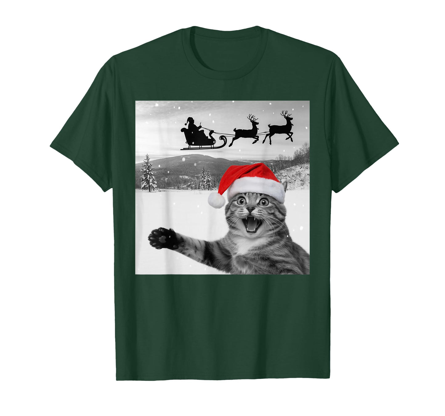 Cat Selfie with Santa Funny Christmas for Men Women Kids T-Shirt