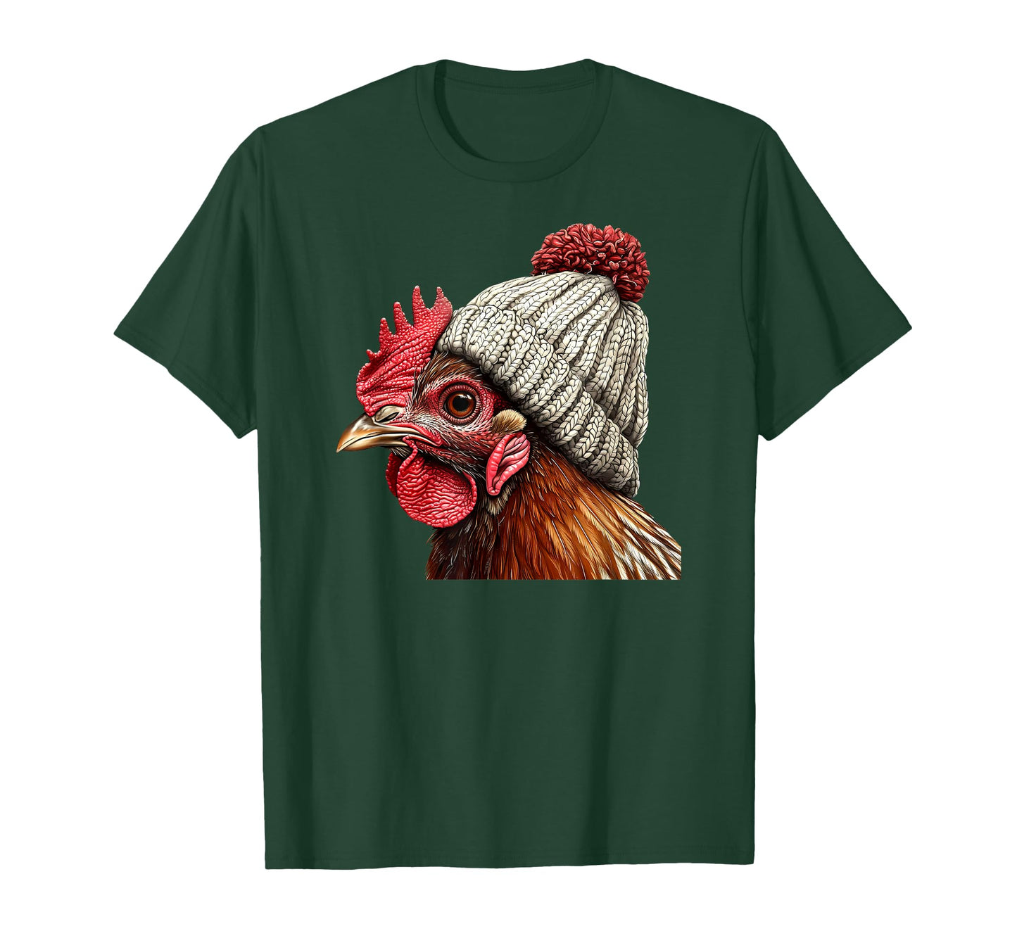 Chicken Wearing Beanie Retro Graphic Farm Animal Rooster T-Shirt