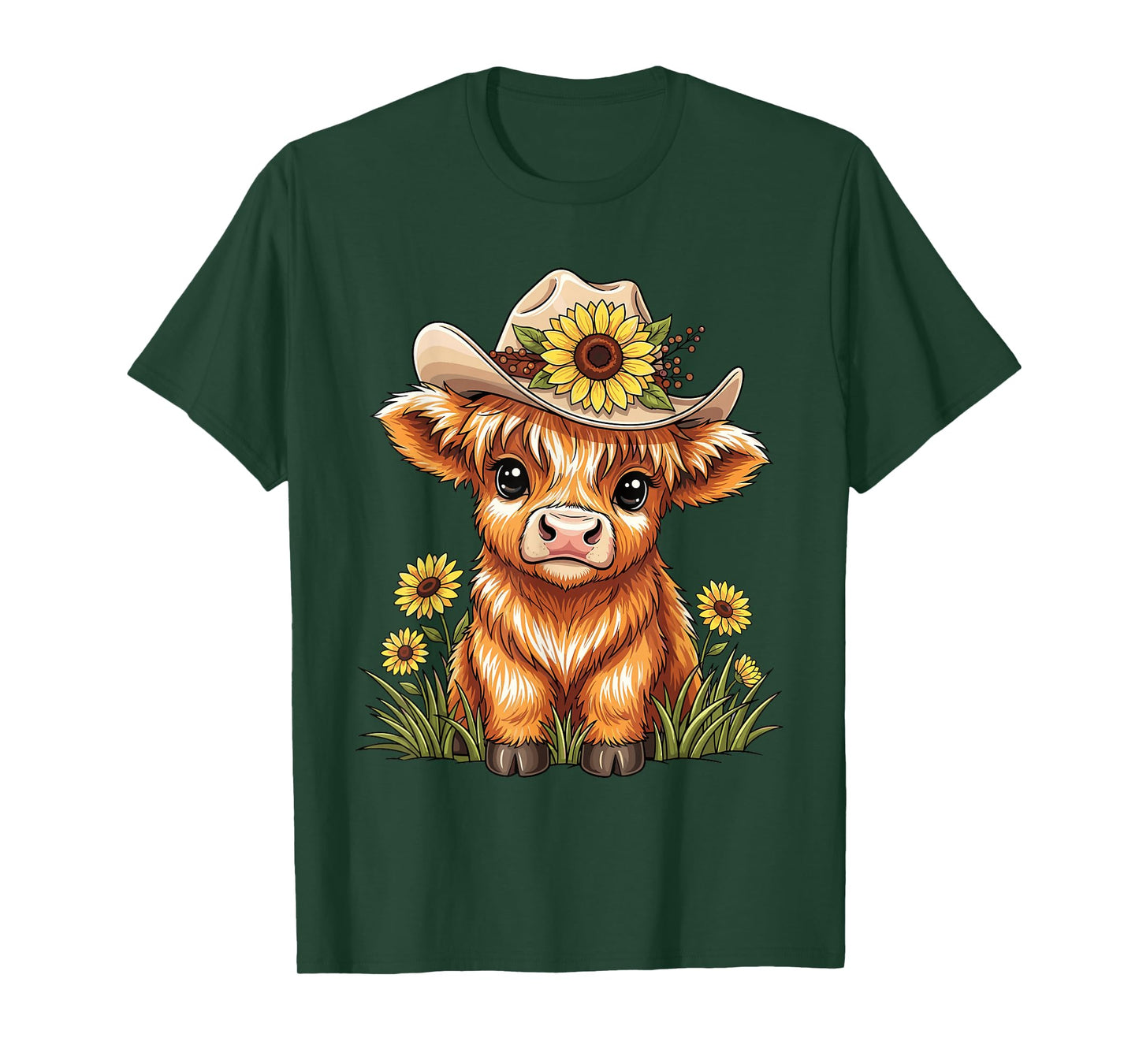 Cute Highland Cow Sunflower Farm Scottish Highland Cattle T-Shirt