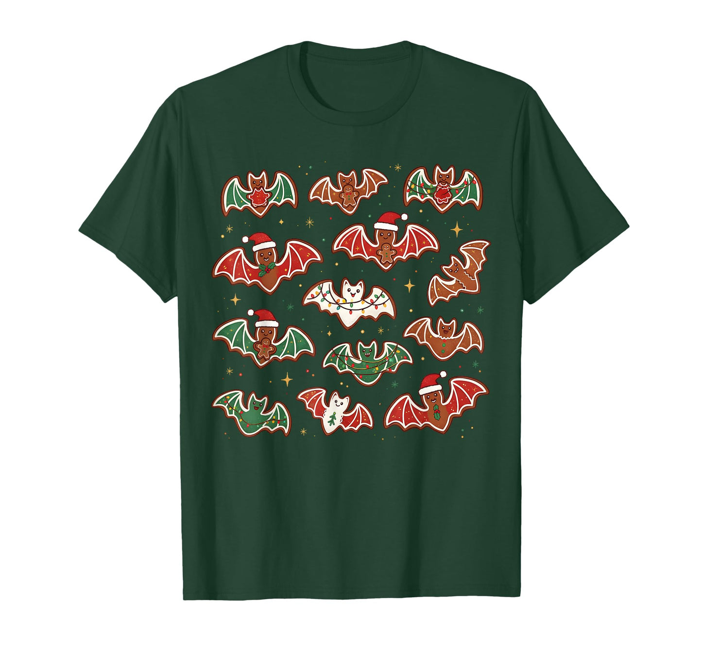 Cute Gingerbread Bats Spooky Christmas Cookie Graphic T-Shirt