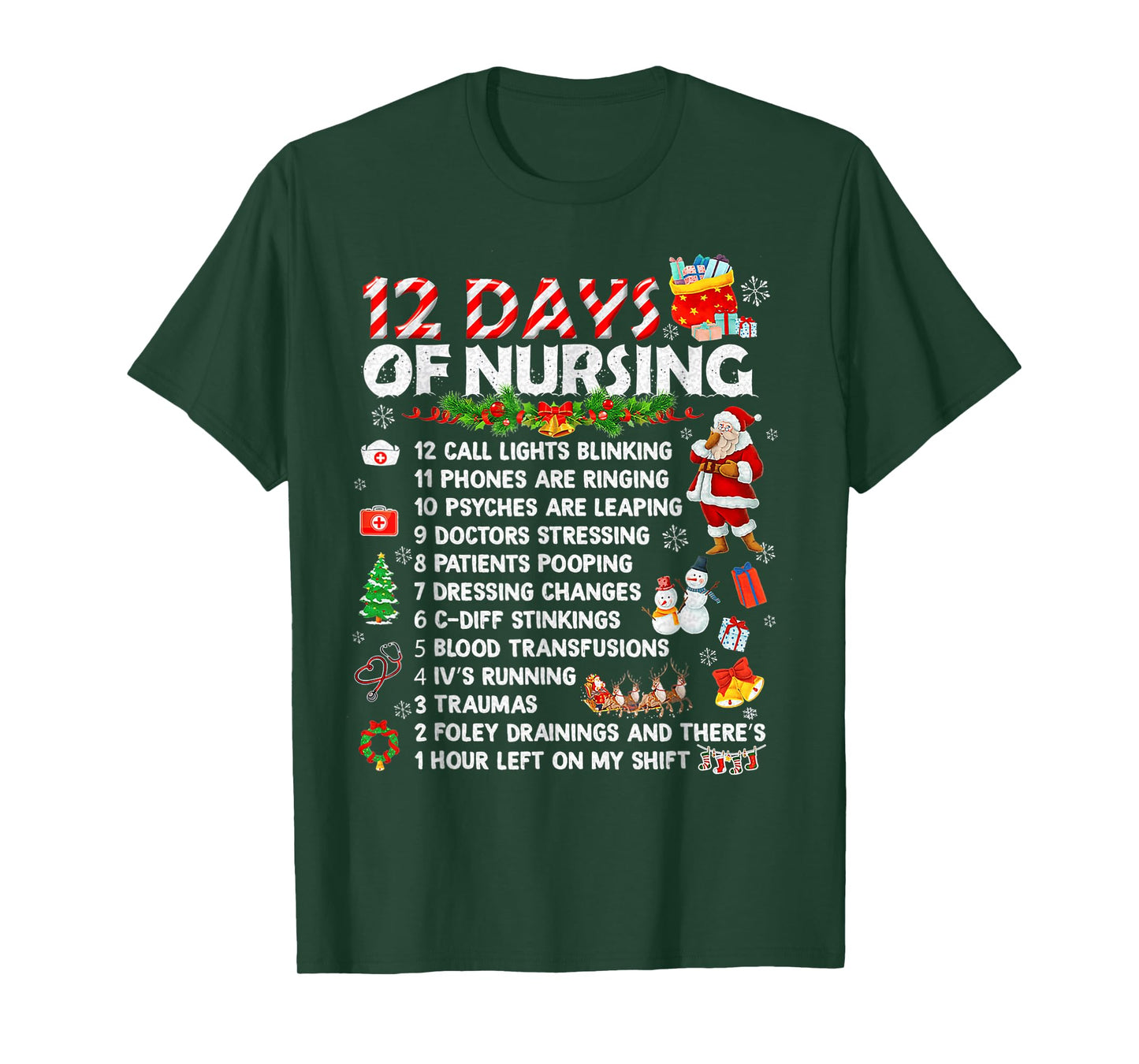 12 Days of Nursing Nurses Christmas Xmas T-Shirt