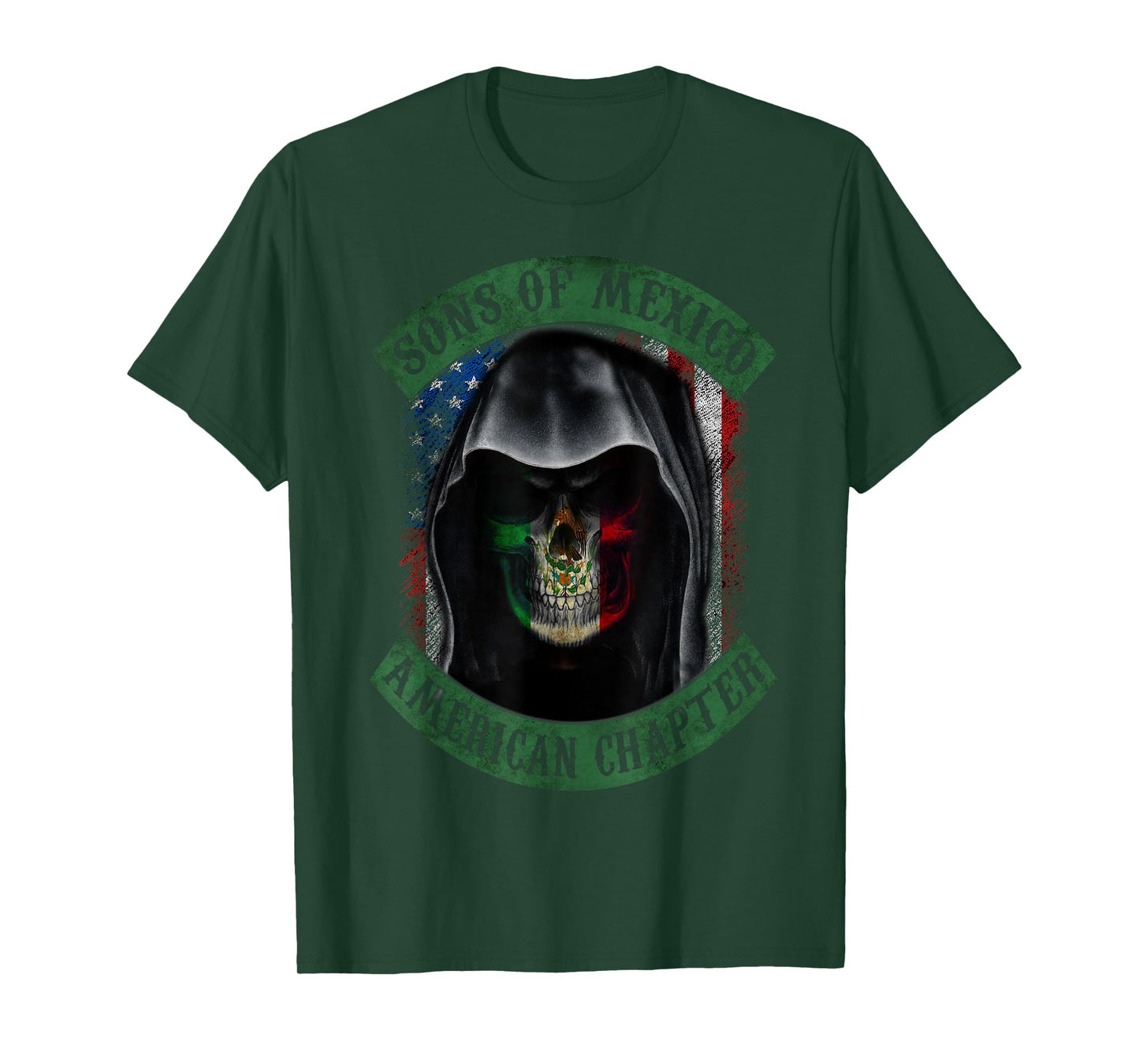 Sons Of Mexico, American Chapter, Mexican Skull USA Flag Women Men T-Shirt