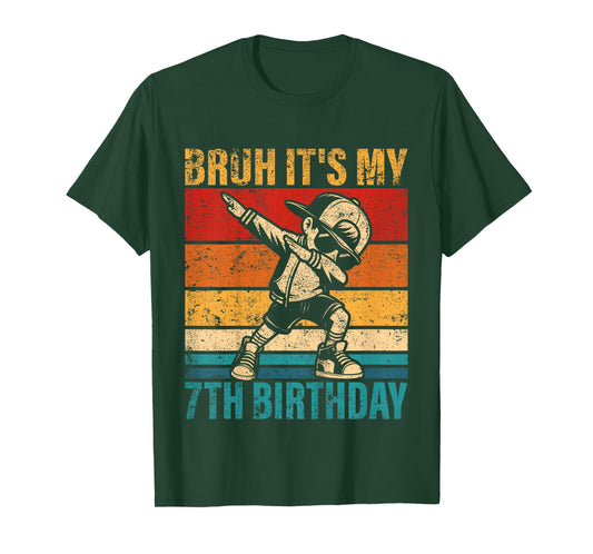 Kids 7 Year Old Birthday Dabbing Boy Bruh It's My 7th Birthday T-Shirt