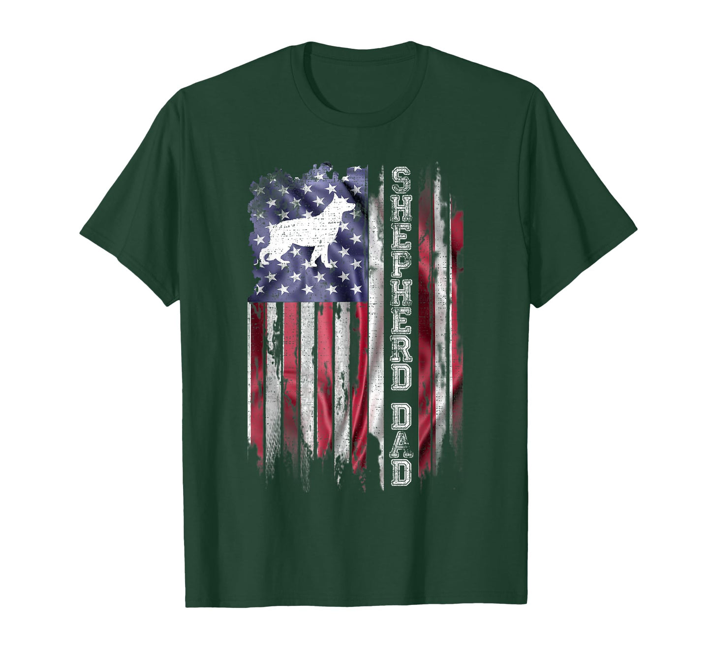 Vintage American Flag Proud German Shepherd Dad Silhouette T-Shirt