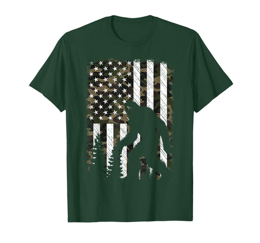 Patriotic Bigfoot Desert Camo American USA Flag Camouflage T-Shirt
