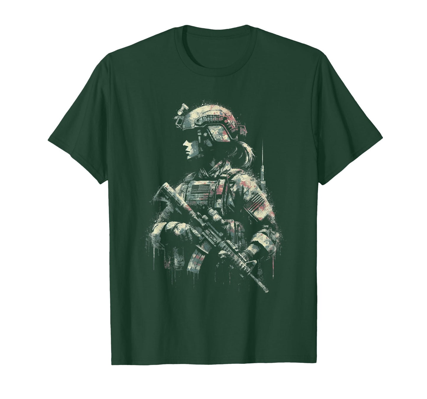 Female Soldier American Flag - Patriotic USA Veteran T-Shirt
