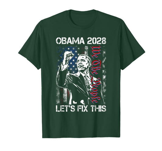 Obama 2028 Let's Fix This Obama 48th President USA Flag T-Shirt