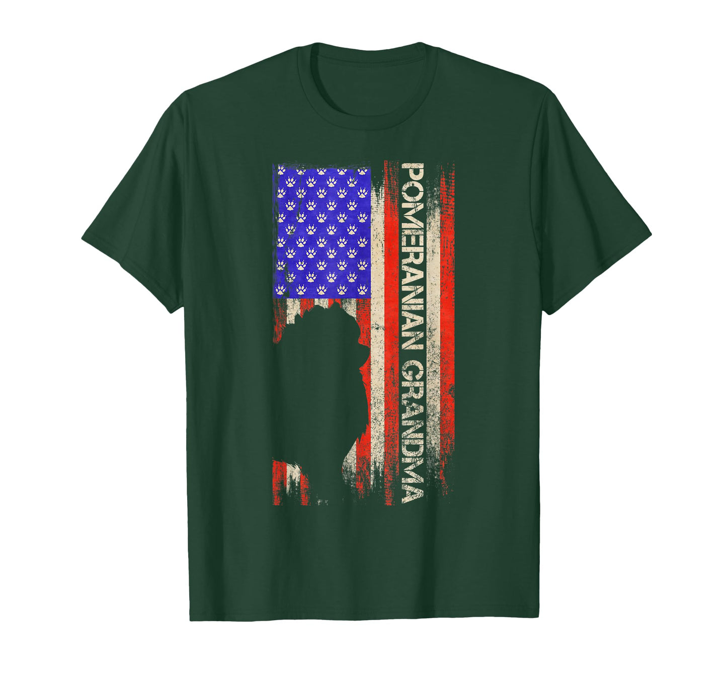 Vintage USA Flag Proud Pomeranian Dog Grandma Pom Silhouette Women Kids Men T-Shirt