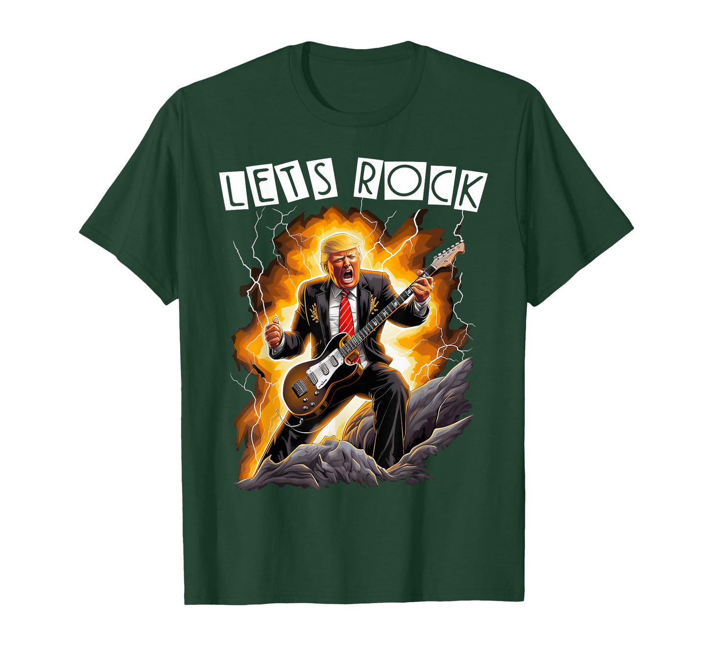 MUSIC MANIA Funny Donald Trump Playing Guitar T-Shirt - Men's Unisex Adult X-Small Black Short Sleeve Crew Neck T-Shirt