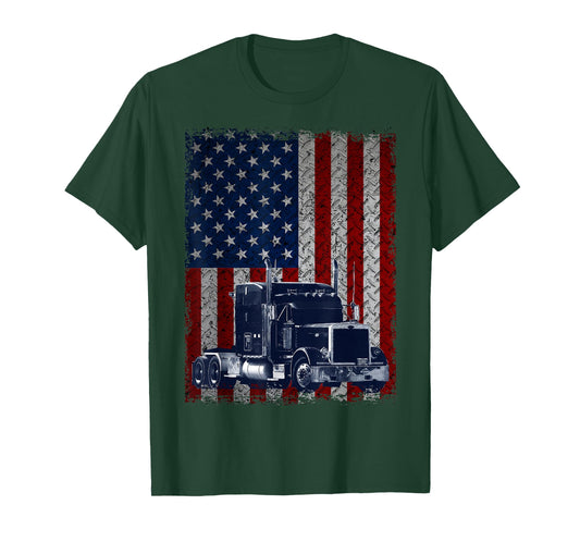 Truck Driver American Flag Trucker T-Shirt