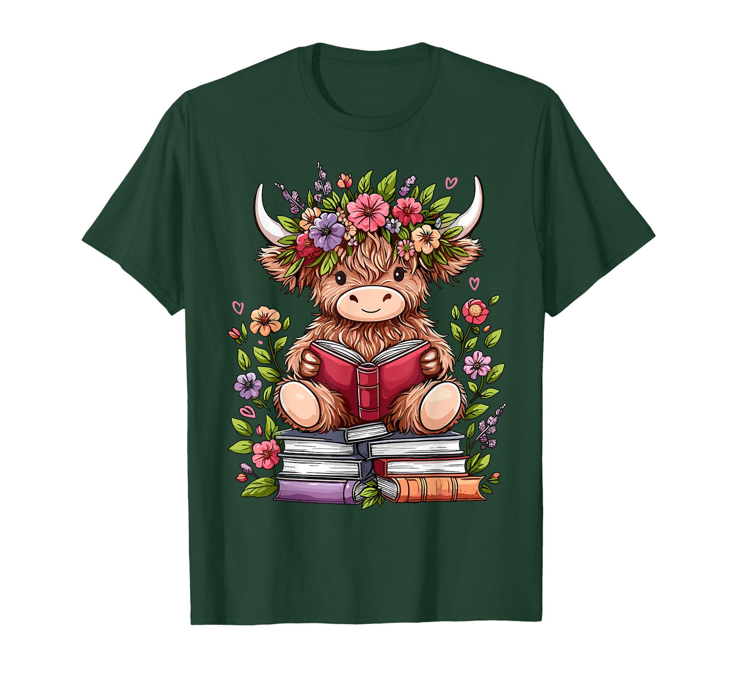 Cute Baby Highland Cow with Reading Book Bookworm T-Shirt