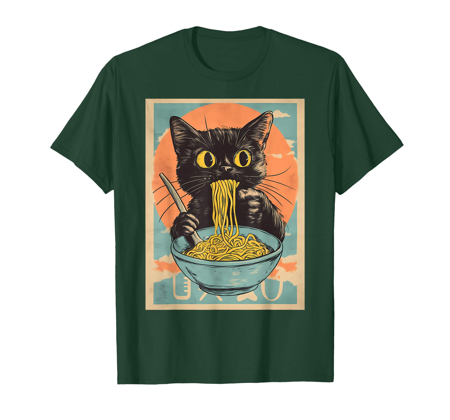 Anime Cat Ramen Japanese Funny Graphic Tees Kawaii Cat T-Shirt