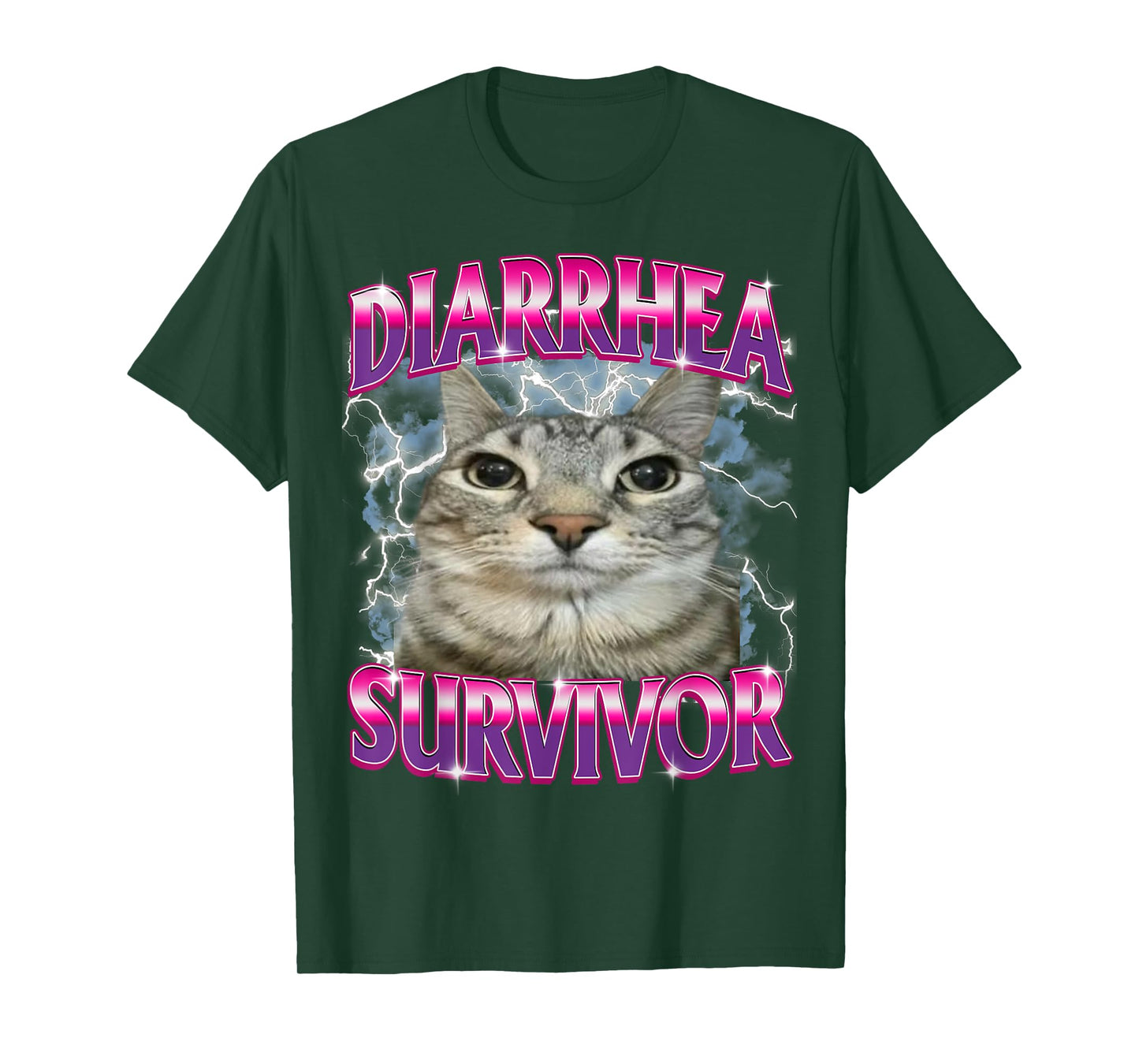 Funny Silly Staring Cat Saying Diarrhea Survivor Gen-Z Humor T-Shirt