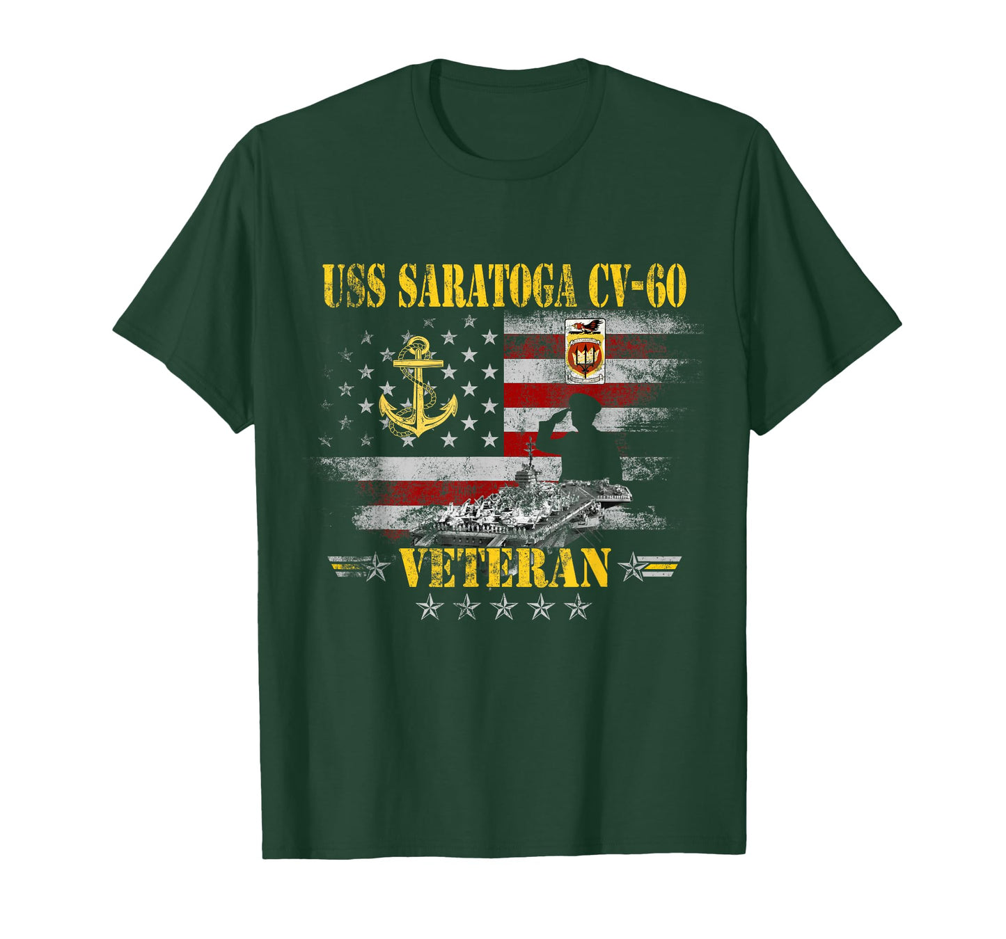 USS Saratoga CV-60 Aircraft Carrier Veteran Vintage USA Flag T-Shirt