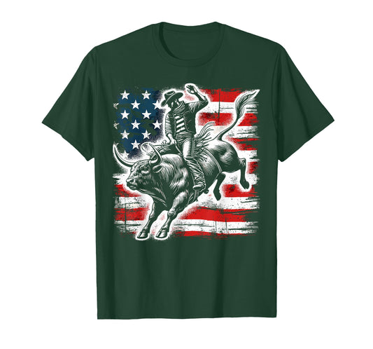 Bull Rider American Flag Rodeo Western Cowboy USA Flag T-Shirt