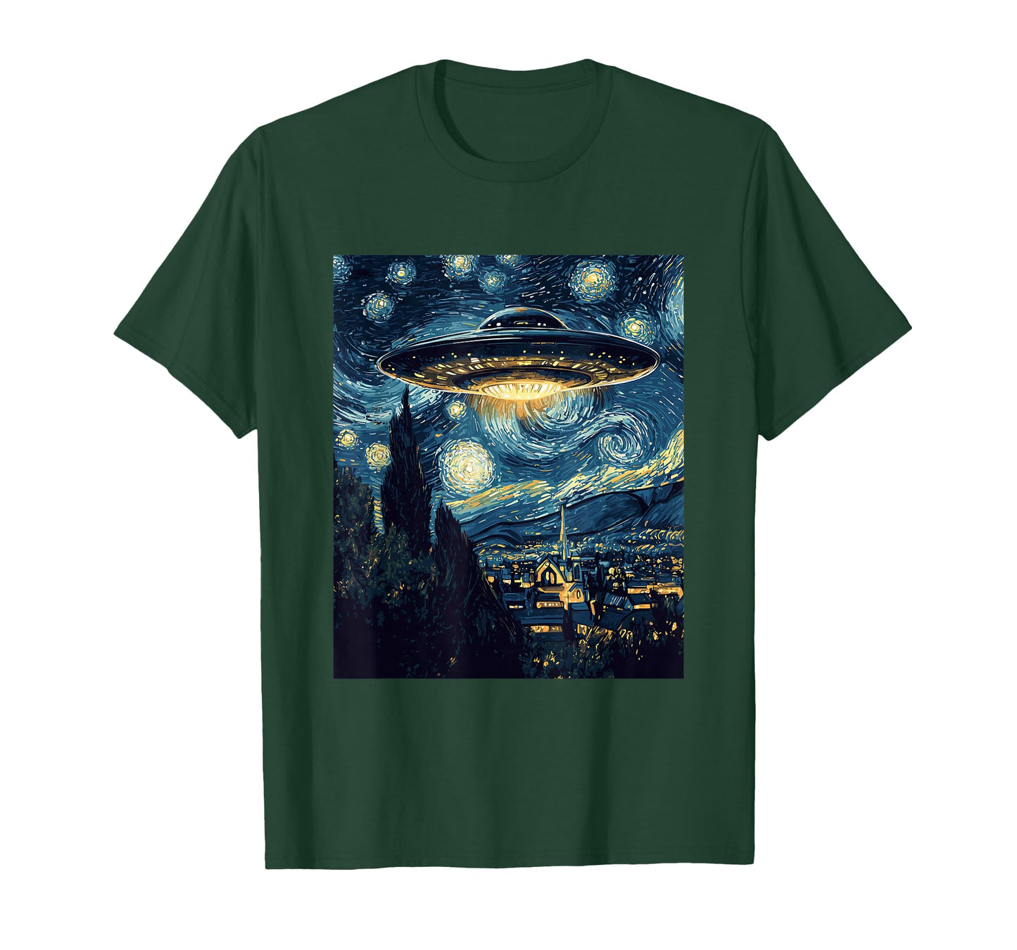 UFO Aliens Flying Saucer - Van Gogh Style - Starry Night T-Shirt