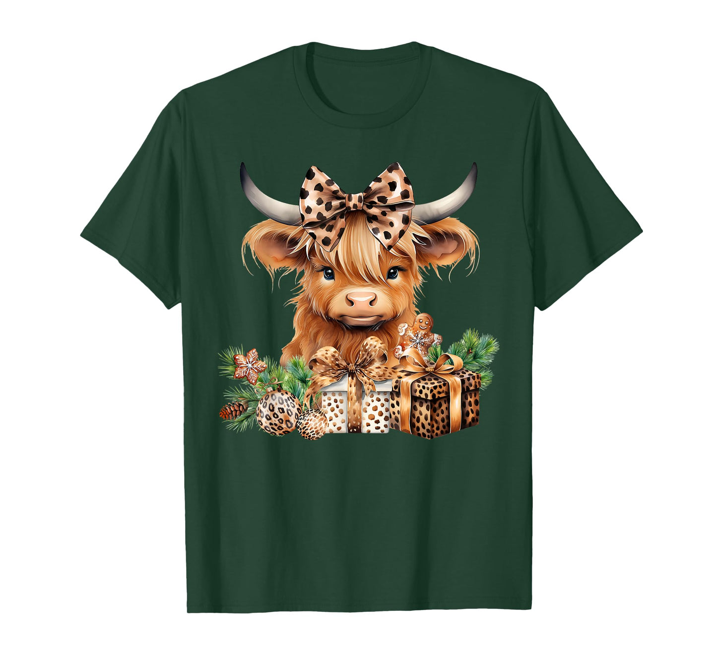 Baby Highland Cow Merry Christmas Leopard Cute Cow Farmer T-Shirt