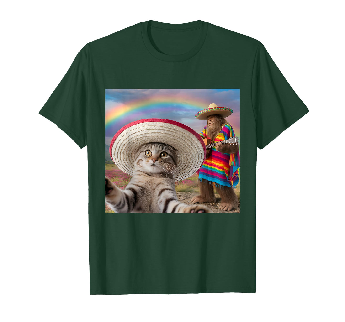 Funny Cat Selfie With Bigfoot Cinco de Mayo T-Shirt