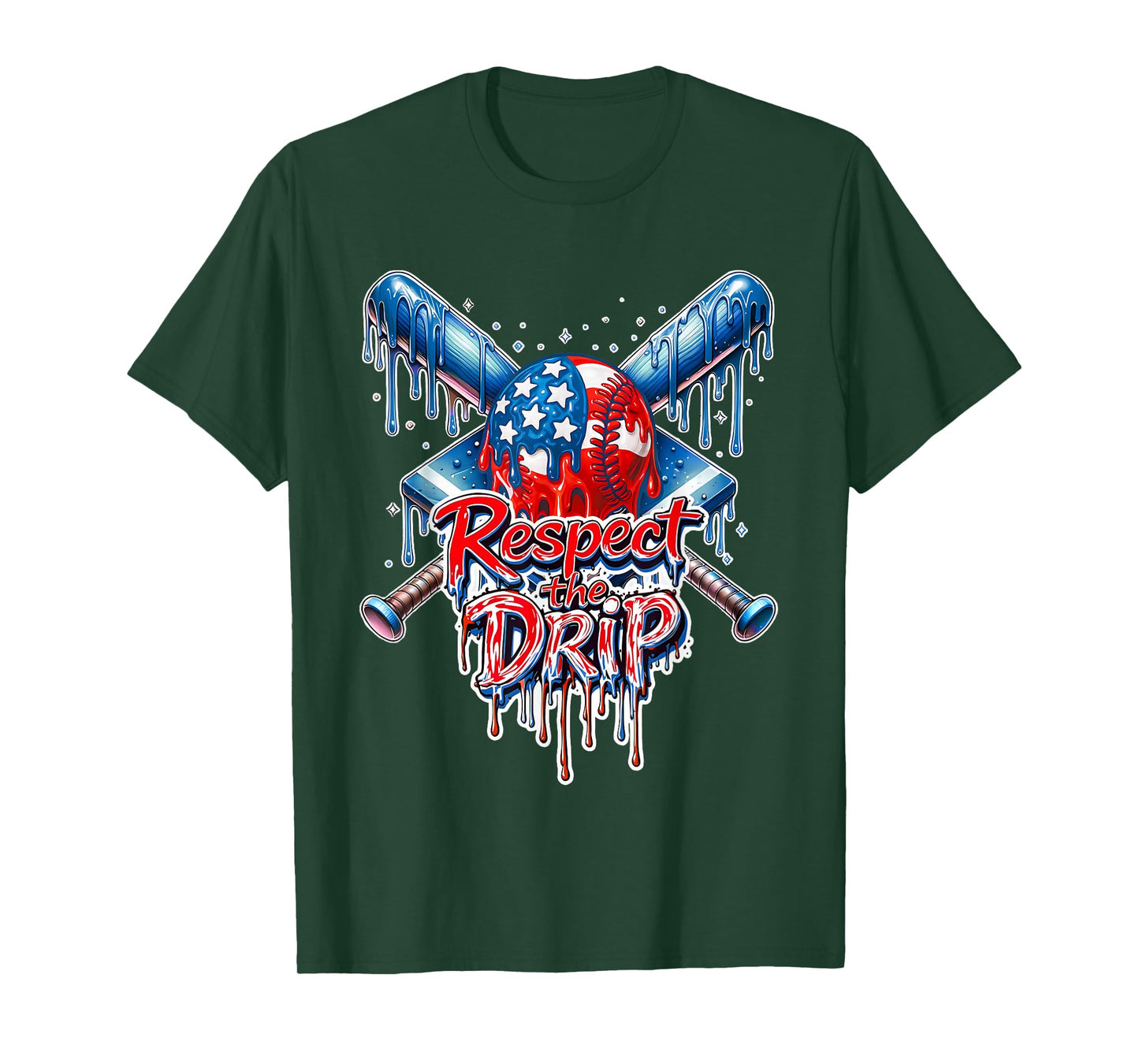 Respect The Drip Baseball American Flag Ice Cream Drip Youth T-Shirt